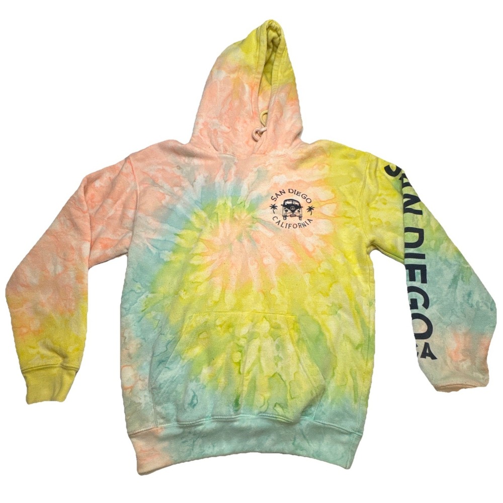 Dreamsicle San Diego California Tie Dye Hoodie Small Pastel VW Bus Peace Graphic